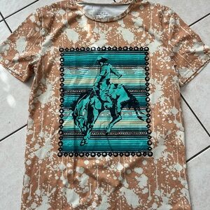 Crazy Train Tan and Teal Cowboy Graphic Tee